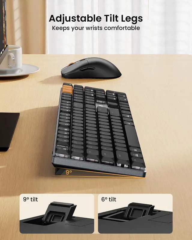 Alt view image 4 of 7 - Mechanical Keyboard and Mouse, Wireless Rechargeable Aluminum Keyboard Mouse, 2.4G+Dual Bluetooth, Low Profile Keys, Red Switches, Multi-Device, for Windows/Mac