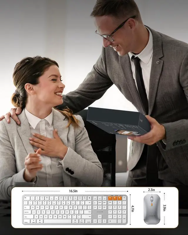 Alt view image 7 of 7 - Backlit Bluetooth Keyboard and Mouse for Mac, KM100-A Multi-Device Wireless Keyboard Mouse for Mac, Full Size Rechargeable for MacBook Pro/Air, iPhone, iPad, White Silver