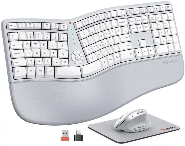 Main image of Ergonomic Keyboard and Mouse, Wireless Keyboard with Vertical Mouse, Split Curved Keyboard with Wrist Rest, Natural Typing Full Size, Windows/Mac/Computer/Laptop, Gray