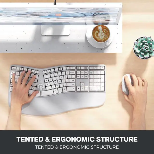 Alt view image 6 of 7 - Ergonomic Keyboard and Mouse, Wireless Keyboard with Vertical Mouse, Split Curved Keyboard with Wrist Rest, Natural Typing Full Size, Windows/Mac/Computer/Laptop, Gray