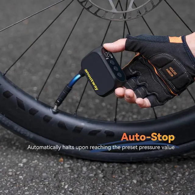 Alt view image 5 of 7 - Tiny Pump Bike Pump with Gauge Portable Ultra-Mini 120PSI Electric Bicycle Pump Type-C Rechargeable BatteryAuto Stop, with Presta and Schrader Valve AT1PRO