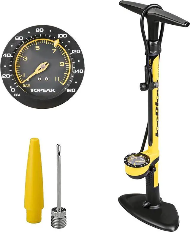 Main image of JoeBlow Sport III High-Pressure Bike Floor Pump 160 PSI, Durable Steel Barrel, 3 Analog Gauge, TwinHead DX5 Pump Head, Long Hose, Ergonomic Handle, Fits Presta, Schrader, & Dunlop Valves