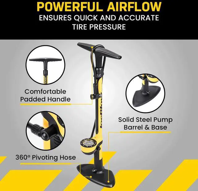 Alt view image 6 of 7 - JoeBlow Sport III High-Pressure Bike Floor Pump 160 PSI, Durable Steel Barrel, 3 Analog Gauge, TwinHead DX5 Pump Head, Long Hose, Ergonomic Handle, Fits Presta, Schrader, & Dunlop Valves