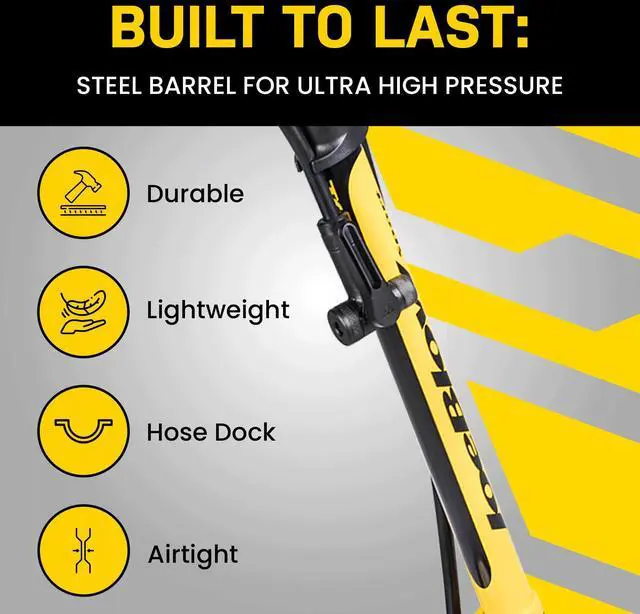 Alt view image 3 of 7 - JoeBlow Sport III High-Pressure Bike Floor Pump 160 PSI, Durable Steel Barrel, 3 Analog Gauge, TwinHead DX5 Pump Head, Long Hose, Ergonomic Handle, Fits Presta, Schrader, & Dunlop Valves