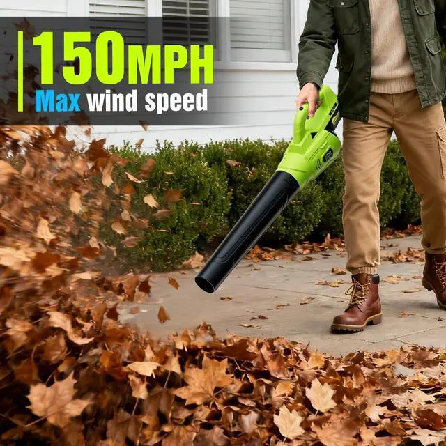 Alt view image 5 of 7 - Leaf Blower Cordless, 21V Powerful Electric Leaf Blower with 2 * 4.0Ah Batteries & Fast Charger, 2-Speed Power Settings, Battery Powered Blowers for Lawn Care, Yard, Lawn, Patio, Dust, Blows Leaves