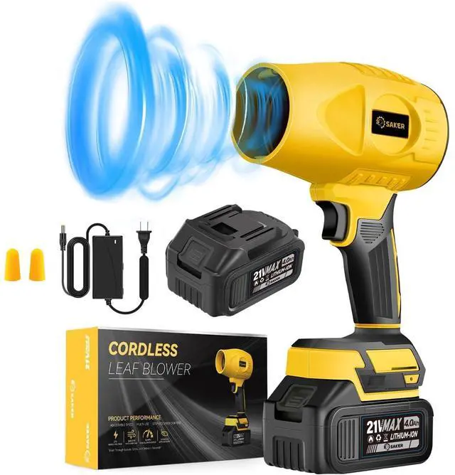 Main image of Handheld Cordless Leaf Blower Portable Dust Cleaner 180000 RPM Compressed Air Duster with Adjustable Speed for Drying Patio Cleaning Camping 2 x 4.0Ah Battery Yellow