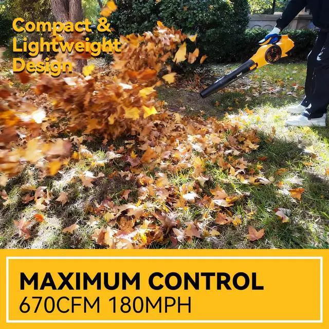Alt view image 2 of 7 - Leaf Blower Cordless,Brushless Motor with 2 * 6.0Ah Battery Powered, 600CFM/150MPH Electric Leaf Blower, 3-Variable Speed & Turbo Mode, Blower for Lawn Care, Patio Cleaning and Snow (6.0A-b)