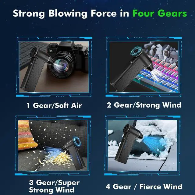 Alt view image 7 of 7 - Compressed Air Duster,130000RPM Electric Air Duster,Mini Blower 4 Gears Star Design, Portable Dust Blower, Hand Held Jet Fan for PC, Keyboard, Car,Leaves, Snow, Barbecue, Computer Host, Camera