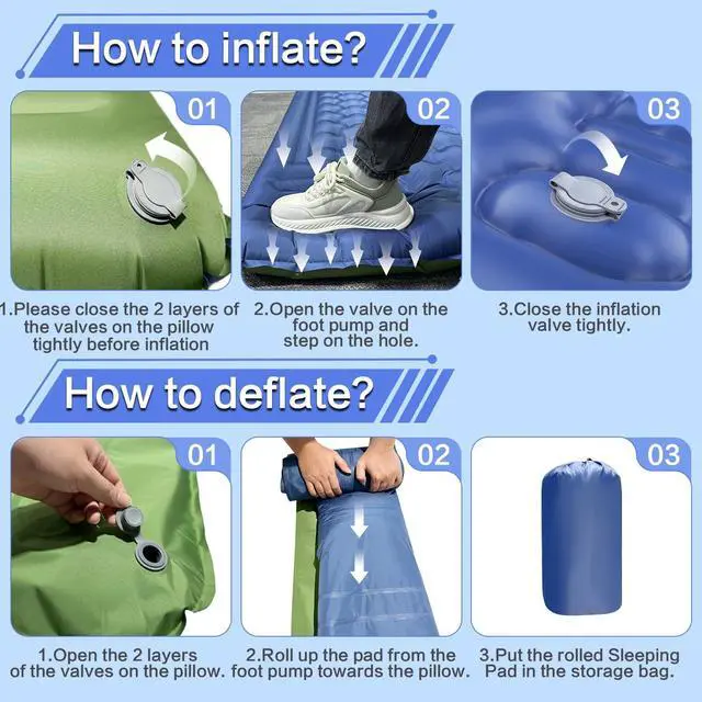 Alt view image 5 of 7 - Double Sleeping Pad for Camping, Extra Thick 5 Inch Self-Inflating 2 Person Camping Mattress,with Built-In Foot Pump, Insulated Inflatable Trampoline Mat for Backpacking, Hiking, Tents & Winter