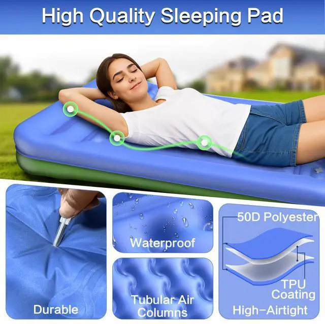 Alt view image 6 of 7 - Double Sleeping Pad for Camping, Extra Thick 5 Inch Self-Inflating 2 Person Camping Mattress,with Built-In Foot Pump, Insulated Inflatable Trampoline Mat for Backpacking, Hiking, Tents & Winter