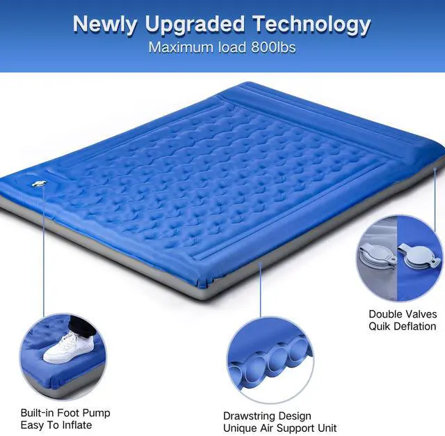 Alt view image 6 of 7 - Double Sleeping Pad Camping, Self Inflating 6'' Extra-Thick 2 Person Pillow Built-in Foot Pump Waterproof Inflatable Sleeping Mat Backpacking, Tent, Hiking, Portable Camping Pad (Navy Grey)