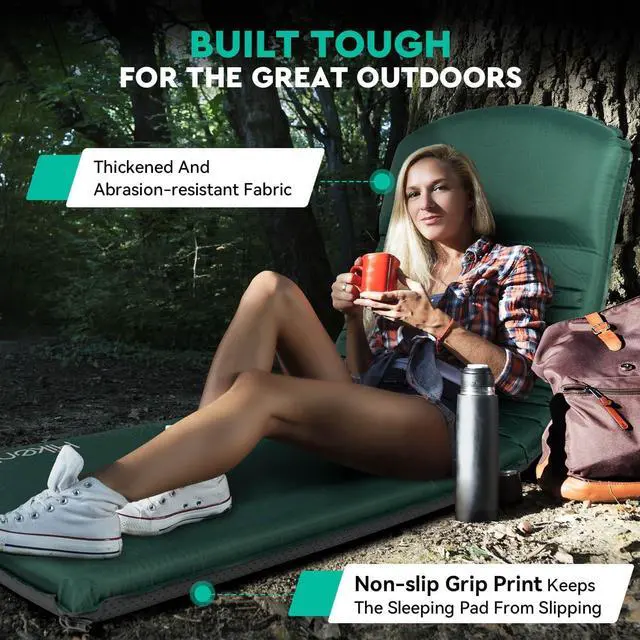 Alt view image 5 of 7 - Self Inflating Sleeping Pad for Camping, 3'' Ultra Thick Camping Pad with Pillow, 9.5 R-Value Insulated Camping Mattress, 4-Season Inflatable Foam Camping Mat for Car, Tent, Cot (Green)