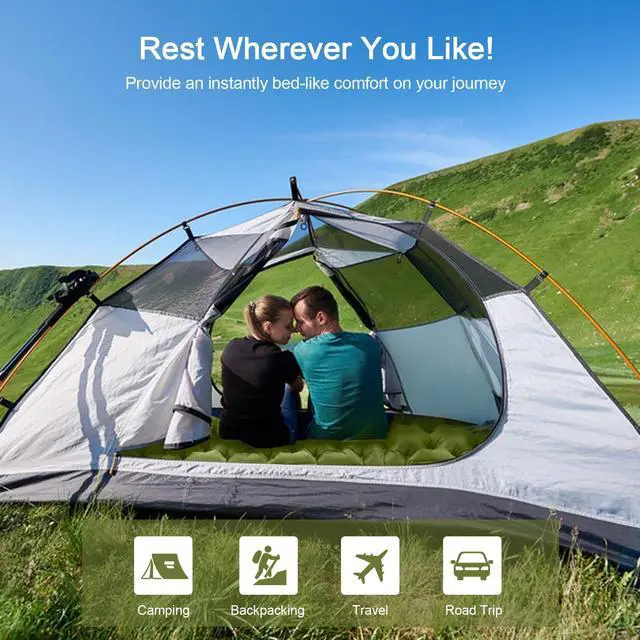 Alt view image 5 of 5 - Double Sleeping Pad - Self Inflating 4" Extra-Thick for 2 Person with Pillow Built-in Foot Pump Inflatable Sleeping Mat for Backpacking, Hiking, Traveling, Tent, Portable Camping Mat