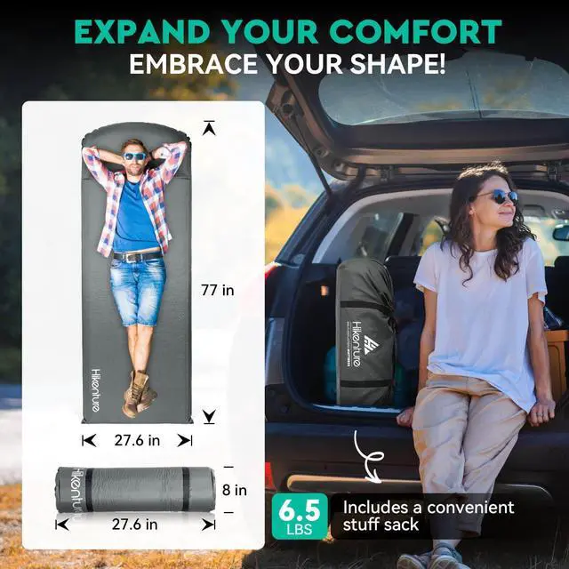 Alt view image 5 of 7 - Self Inflating Sleeping Pad for Camping, 3'' Ultra Thick Camping Pad with Pillow, 9.5 R-Value Insulated Camping Mattress, 4-Season Inflatable Foam Camping Mat for Car, Tent, Cot