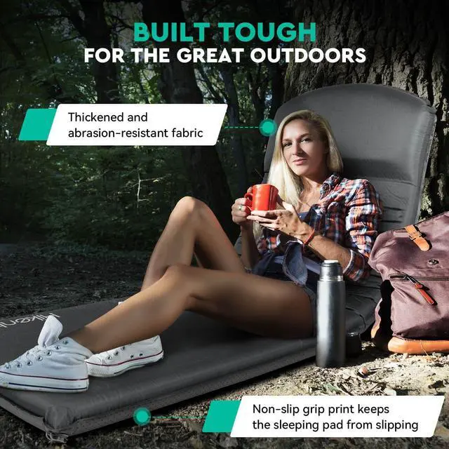 Alt view image 6 of 7 - Self Inflating Sleeping Pad for Camping, 3'' Ultra Thick Camping Pad with Pillow, 9.5 R-Value Insulated Camping Mattress, 4-Season Inflatable Foam Camping Mat for Car, Tent, Cot