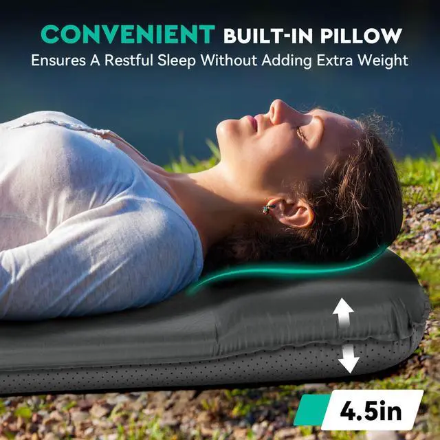 Alt view image 7 of 7 - Self Inflating Sleeping Pad for Camping, 3'' Ultra Thick Camping Pad with Pillow, 9.5 R-Value Insulated Camping Mattress, 4-Season Inflatable Foam Camping Mat for Car, Tent, Cot