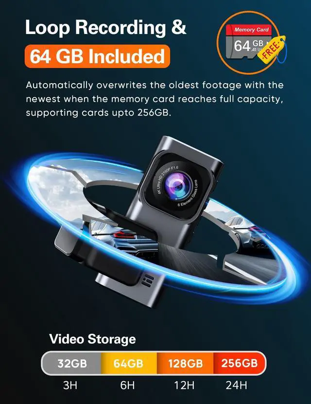 Alt view image 6 of 7 - 4K+2.5K WiFi Dash Cam Front and Rear, Built-in 5G WiFi, Free 64GB Card, Dash Camera for Cars, Dual Dashcam, G-Sensor, 24/7 Parking Mode, 3'' IPS Screen, Loop Recording, WDR Silver