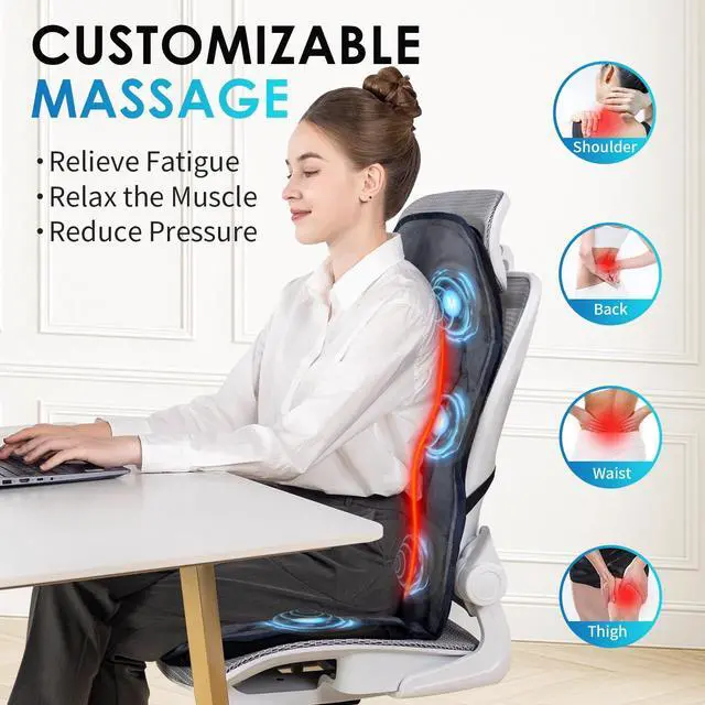 Alt view image 3 of 7 - Back Massager with Soft Plush Fabric Cover, Massage Seat Cushion with 8 Vibration Motors & 2 Heating Levels, Chair Massager for Recliner, Office Chair, Sofa, Home Use, Gifts for Dad Mom