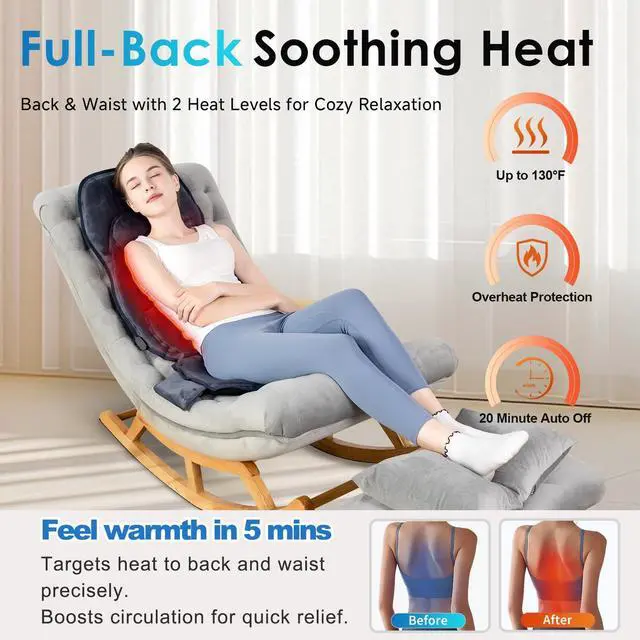 Alt view image 4 of 7 - Back Massager with Soft Plush Fabric Cover, Massage Seat Cushion with 8 Vibration Motors & 2 Heating Levels, Chair Massager for Recliner, Office Chair, Sofa, Home Use, Gifts for Dad Mom