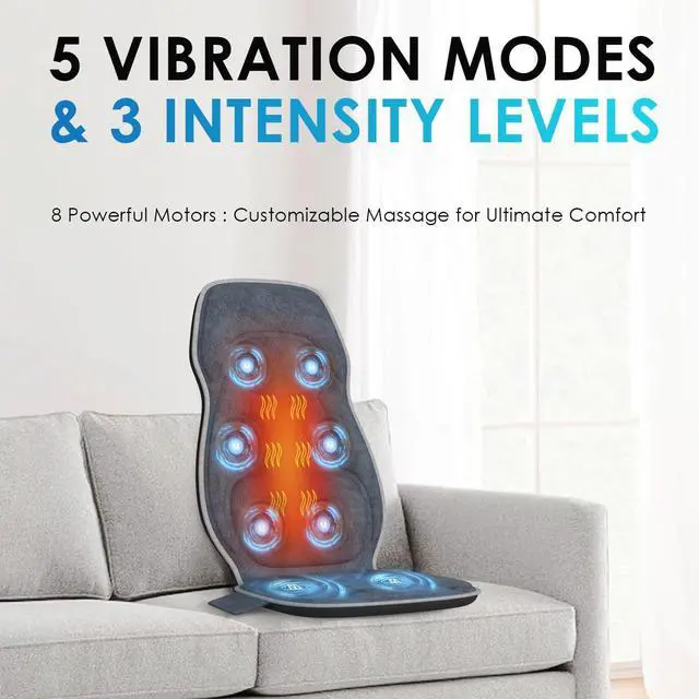 Alt view image 5 of 7 - Back Massager with Soft Plush Fabric Cover, Massage Seat Cushion with 8 Vibration Motors & 2 Heating Levels, Chair Massager for Recliner, Office Chair, Sofa, Home Use, Gifts for Dad Mom