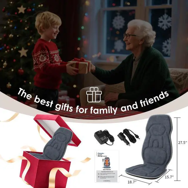 Alt view image 7 of 7 - Back Massager with Soft Plush Fabric Cover, Massage Seat Cushion with 8 Vibration Motors & 2 Heating Levels, Chair Massager for Recliner, Office Chair, Sofa, Home Use, Gifts for Dad Mom