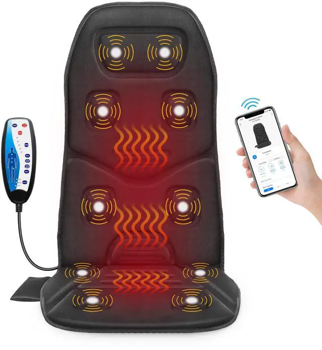Main image of Back Massager with Heat, App Control Vibration Massage Seat Cushion, 10 Motors & 3 Heat Levels Chair Massager Pad, Gifts for Mom,Dad Home Office Use,Black