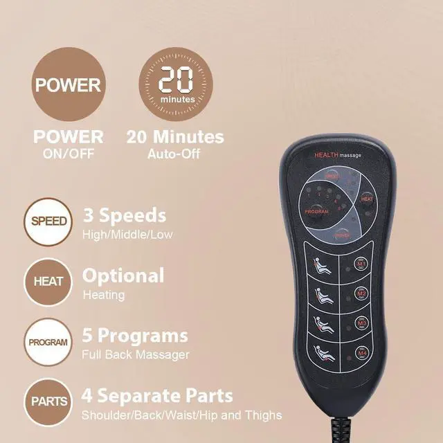 Alt view image 6 of 6 - Back Massage Chair Pad, Back Massager with Heat for Pain Relief, Chair Massager for Full Body Massage, Deep Tissue Vibration Massger with 2 Adapters, Chair Massager for Office and Recliner