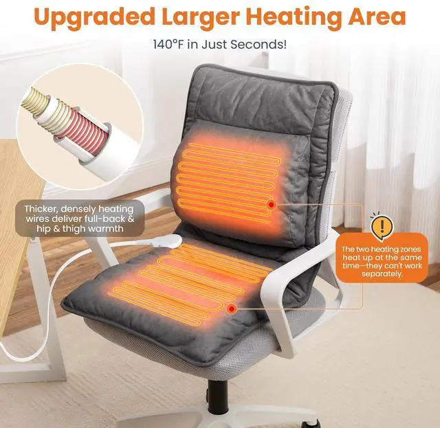 Alt view image 2 of 7 - Heated Seat Cushion with Lumbar Support for Office, Heated Seat Cover Pain Relief for Long Sitting, Seat Warmer for Back, Lumbar, Hip, Thigh, Universal Fit, Auto Shut Off, 3 Heat Levels, Dark