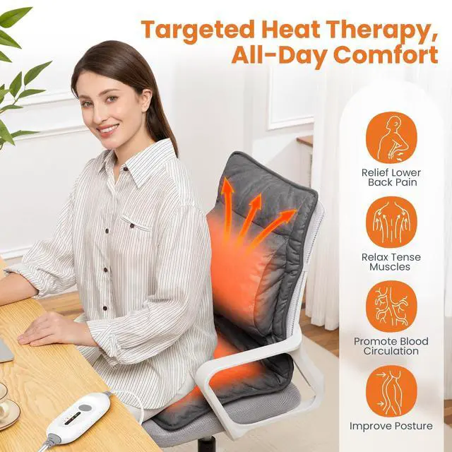 Alt view image 5 of 7 - Heated Seat Cushion with Lumbar Support for Office, Heated Seat Cover Pain Relief for Long Sitting, Seat Warmer for Back, Lumbar, Hip, Thigh, Universal Fit, Auto Shut Off, 3 Heat Levels, Dark