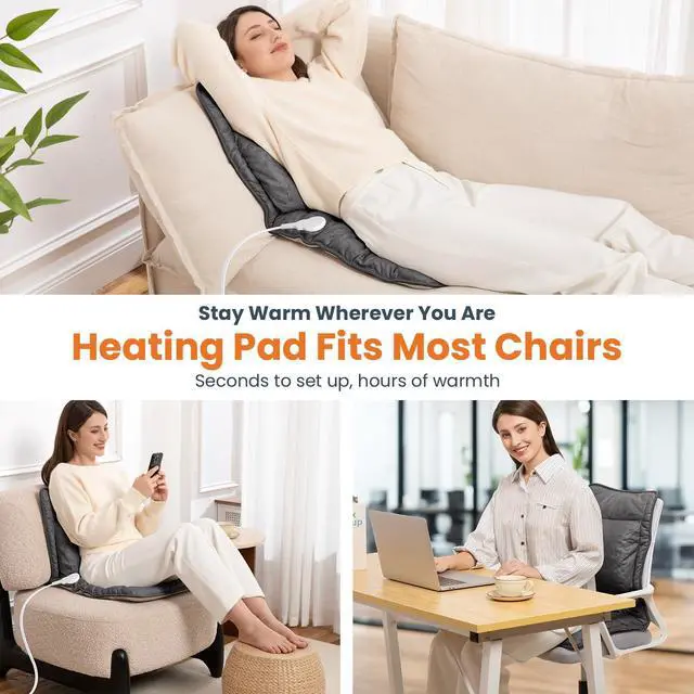 Alt view image 7 of 7 - Heated Seat Cushion with Lumbar Support for Office, Heated Seat Cover Pain Relief for Long Sitting, Seat Warmer for Back, Lumbar, Hip, Thigh, Universal Fit, Auto Shut Off, 3 Heat Levels, Dark