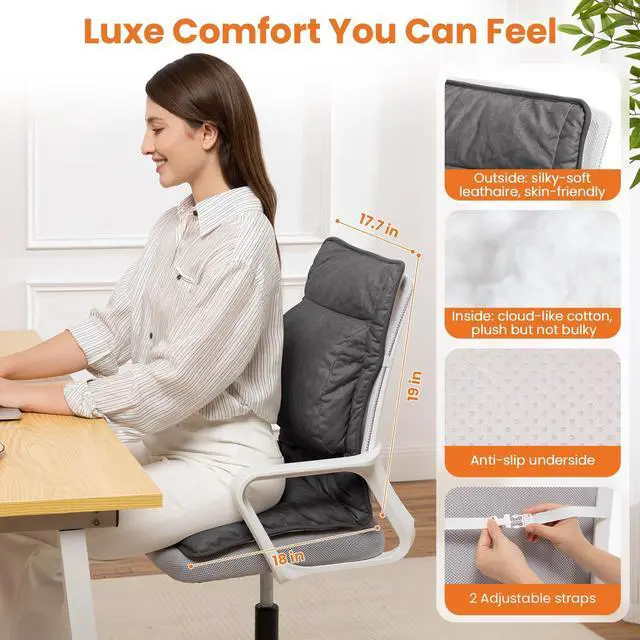 Alt view image 6 of 7 - Heated Seat Cushion with Lumbar Support for Office, Heated Seat Cover Pain Relief for Long Sitting, Seat Warmer for Back, Lumbar, Hip, Thigh, Universal Fit, Auto Shut Off, 3 Heat Levels, Dark
