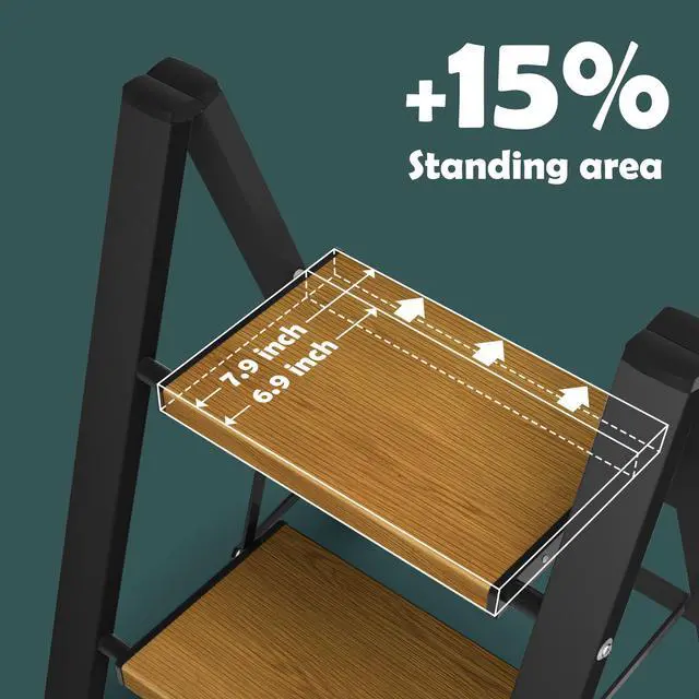 Alt view image 2 of 7 - 3 Step Ladder,Aluminum Lightweight Folding 3 Step Stool with Anti-Slip Wide Pedal, 330lbs Capacity Step Ladder for Household,Kitchen,Office - BlackWoodgrain