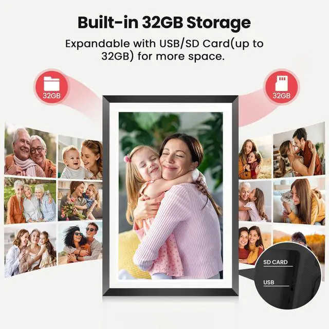 Alt view image 4 of 7 - 10.1 WiFi Digital Picture Frame, Electronic Photo Frames 32GB Storage, HD IPS Touch Screen WiFi Frame/Auto Rotate/Wall Mounted, Easy Setup in Uhale App to Share Photo/Video Anytime (Black)