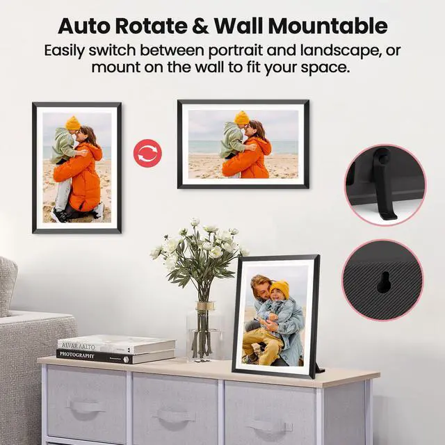 Alt view image 7 of 7 - 10.1 WiFi Digital Picture Frame, Electronic Photo Frames 32GB Storage, HD IPS Touch Screen WiFi Frame/Auto Rotate/Wall Mounted, Easy Setup in Uhale App to Share Photo/Video Anytime (Black)