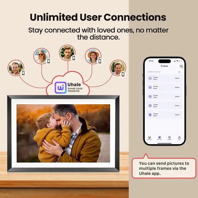 Alt view image 5 of 7 - 10.1 WiFi Digital Picture Frame, Electronic Photo Frames 32GB Storage, HD IPS Touch Screen WiFi Frame/Auto Rotate/Wall Mounted, Easy Setup in Uhale App to Share Photo/Video Anytime (Black)