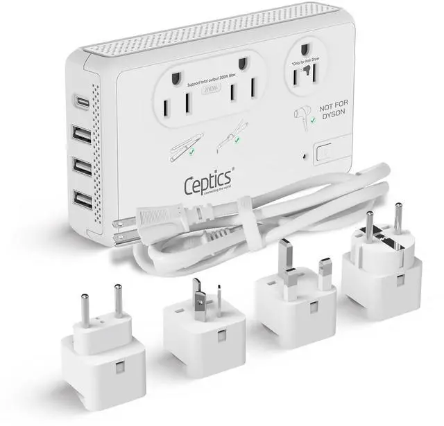 Main image of Voltage Converter for Travel, 220V to 110V Converter w/Type C, E/F, G, I Plugs, 2000W Outlet for Hair Dryers, 4 USB w/ 1 USB-C PD 18W Fast Charge, for Curling Iron, Straightener, Chargers