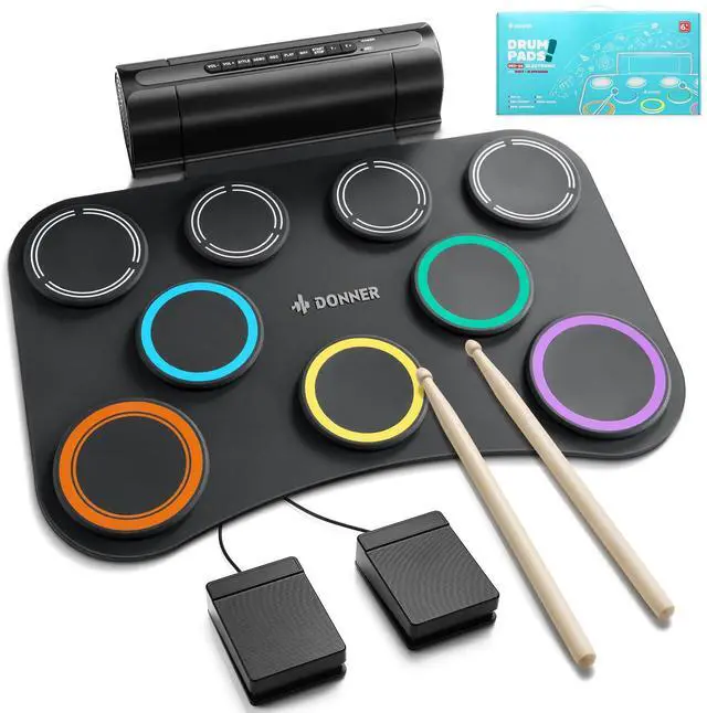 Main image of Electric Drum Pad, 9 Pads Electronic Drum Set Roll Up Quiet Drum Pad Built-in Speaker, 40 Drum Lessons Included, Kids Holiday & Birthday Instrument Toys