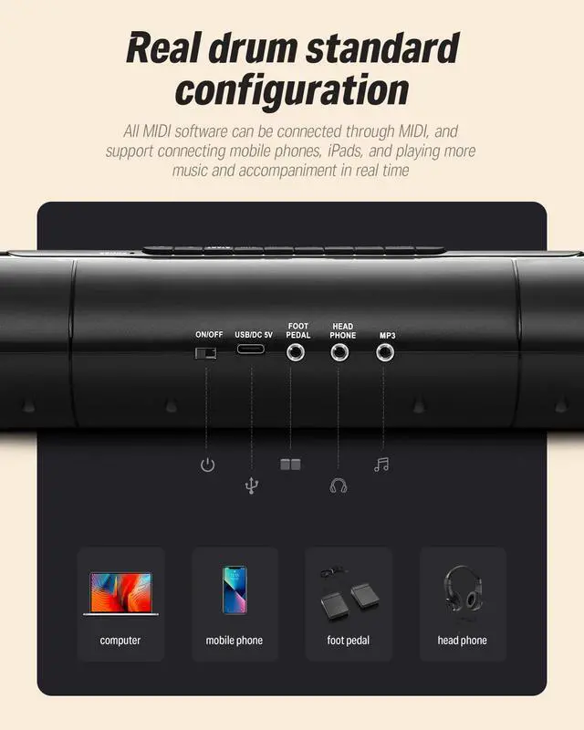 Alt view image 6 of 7 - Electric Drum Pad, 9 Pads Electronic Drum Set Roll Up Quiet Drum Pad Built-in Speaker, 40 Drum Lessons Included, Kids Holiday & Birthday Instrument Toys