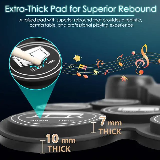 Alt view image 5 of 7 - Electronic Drum Set with 7-Color LED Light Show on Strike, 9-Pad Electric Drums Set Bluetooth MIDI Support, Extra-thick Electric Drum Pads for Better Rebound, Perfect Christmas/Birthday Gift for Kids