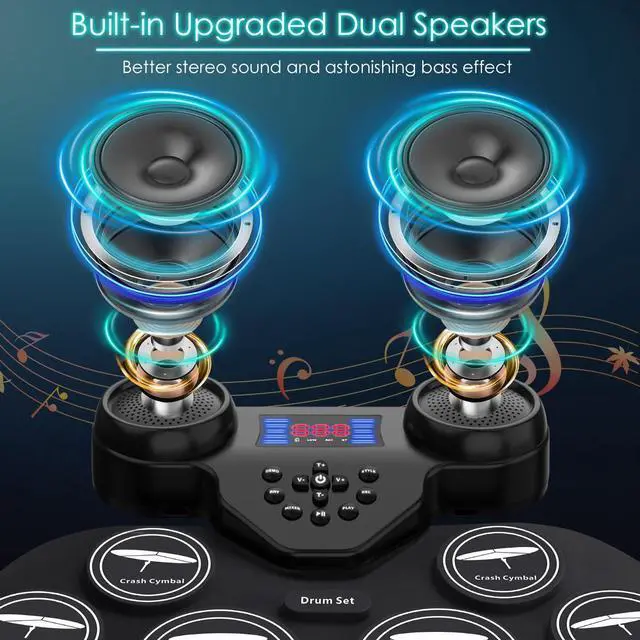 Alt view image 3 of 7 - Electronic Drum Set with 7-Color LED Light Show on Strike, 9-Pad Electric Drums Set Bluetooth MIDI Support, Extra-thick Electric Drum Pads for Better Rebound, Perfect Christmas/Birthday Gift for Kids