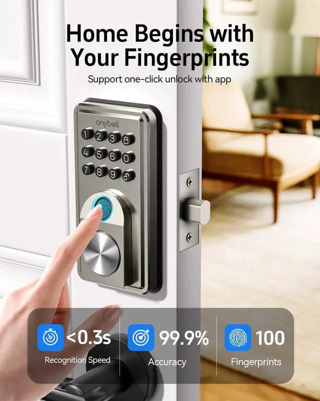 Alt view image 2 of 7 - Smart Door Lock, Fingerprint Door Lock Keyless Entry with Electronic Keypad Deadbolt, App Control, Auto Lock, Biometric Lock for Front Door, Hotel & Office