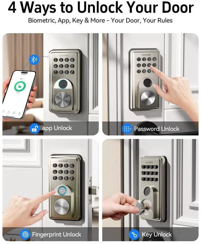 Alt view image 3 of 7 - Smart Door Lock, Fingerprint Door Lock Keyless Entry with Electronic Keypad Deadbolt, App Control, Auto Lock, Biometric Lock for Front Door, Hotel & Office