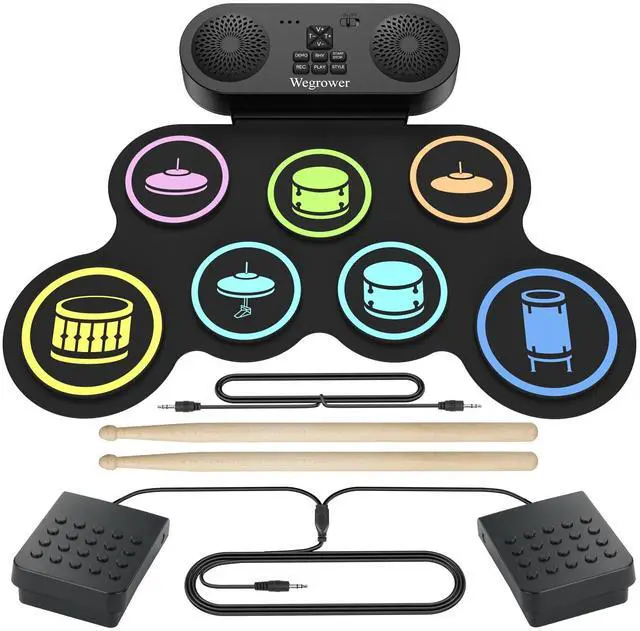 Main image of 7-Pad Electronic Drum Set for Kids, Portable Electric Drum Kit with Built-in Speaker & Headphone Jack, Kids Drum Set for Beginners Toddlers 3-5 with Pedals & Drumsticks