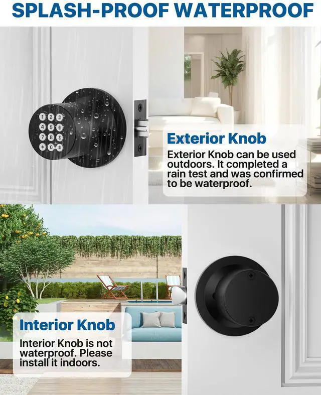 Alt view image 4 of 7 - Door Knob with Keypad, Keyless Entry Door Lock, Front Door Knob Child Proof, Auto Lock, Easy Installation for Home, Office, Apartment, Garage Security, Matte Black 2 Pack