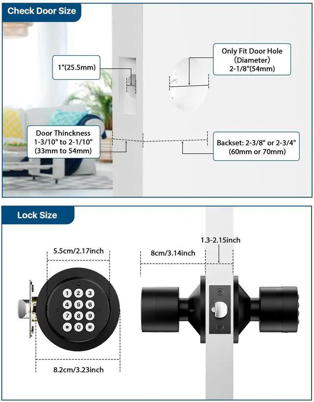 Alt view image 7 of 7 - Door Knob with Keypad, Keyless Entry Door Lock, Front Door Knob Child Proof, Auto Lock, Easy Installation for Home, Office, Apartment, Garage Security, Matte Black 2 Pack