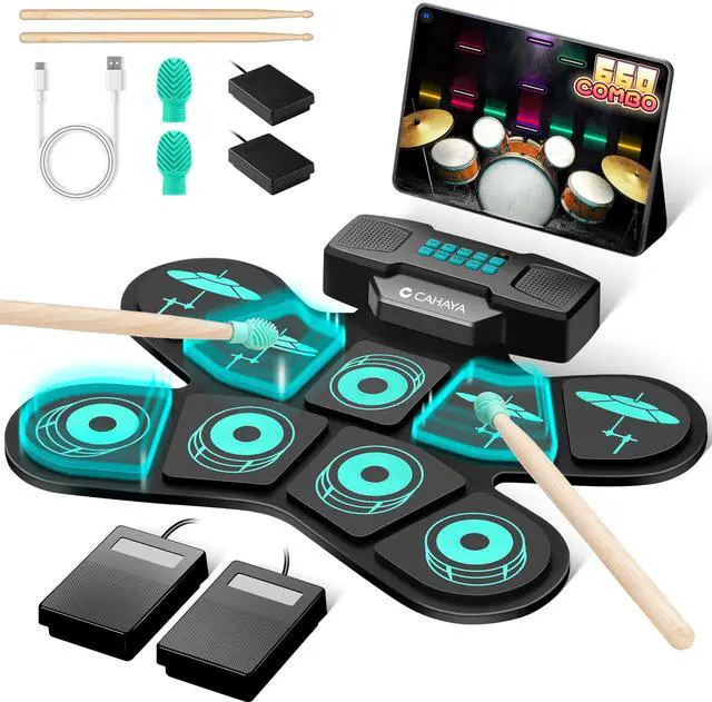 Main image of Electronic Drum Pad Set: Dual Speakers Portable 9-pads Electric Practice Drum MIDI Gam Great Gift for Music Beginners