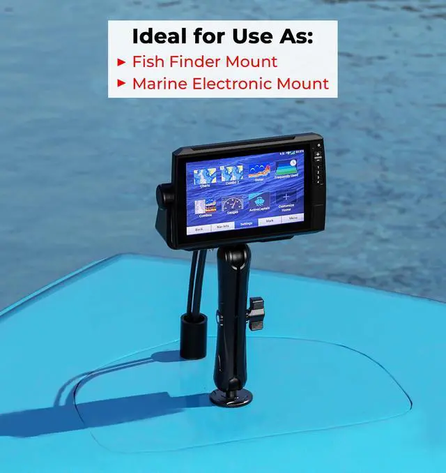 Alt view image 3 of 7 - Aluminum Alloy Fish Finder Mount with C Size 1.5" Ball Rectangle Plate & Round Base, 9.1" Long Arm Marine Electronic Mount Compatible with Garmin, Lowrance, Humminbird, Raymarine and More