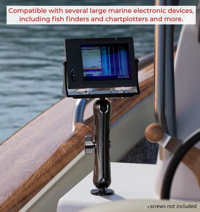 Alt view image 5 of 7 - Aluminum Alloy Fish Finder Mount with C Size 1.5" Ball Rectangle Plate & Round Base, 9.1" Long Arm Marine Electronic Mount Compatible with Garmin, Lowrance, Humminbird, Raymarine and More