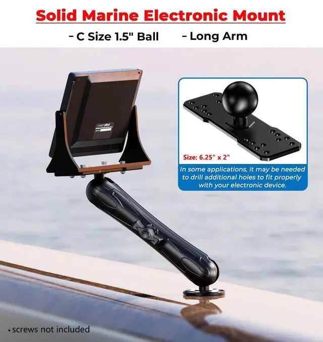 Alt view image 6 of 7 - Aluminum Alloy Fish Finder Mount with C Size 1.5" Ball Rectangle Plate & Round Base, 9.1" Long Arm Marine Electronic Mount Compatible with Garmin, Lowrance, Humminbird, Raymarine and More