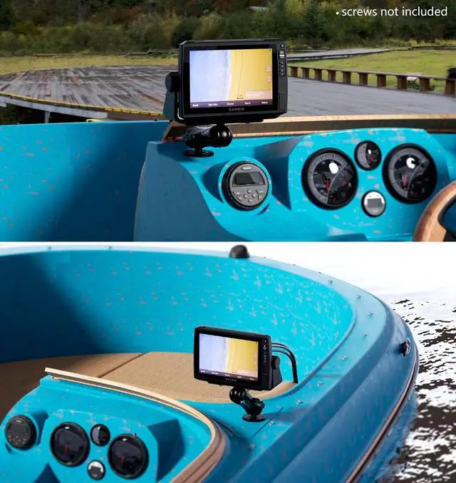 Alt view image 4 of 7 - Aluminum Alloy Fish Finder Mount with C Size 1.5" Ball Rectangle Plate & Round Base, 9.1" Long Arm Marine Electronic Mount Compatible with Garmin, Lowrance, Humminbird, Raymarine and More